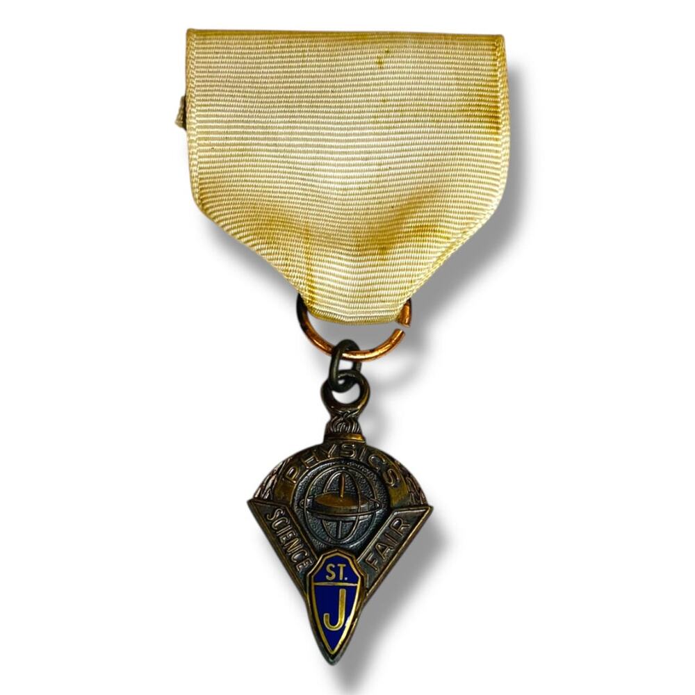 Vintage St Josephs Joes Science Fair Medal Pin Physics 3 Inch